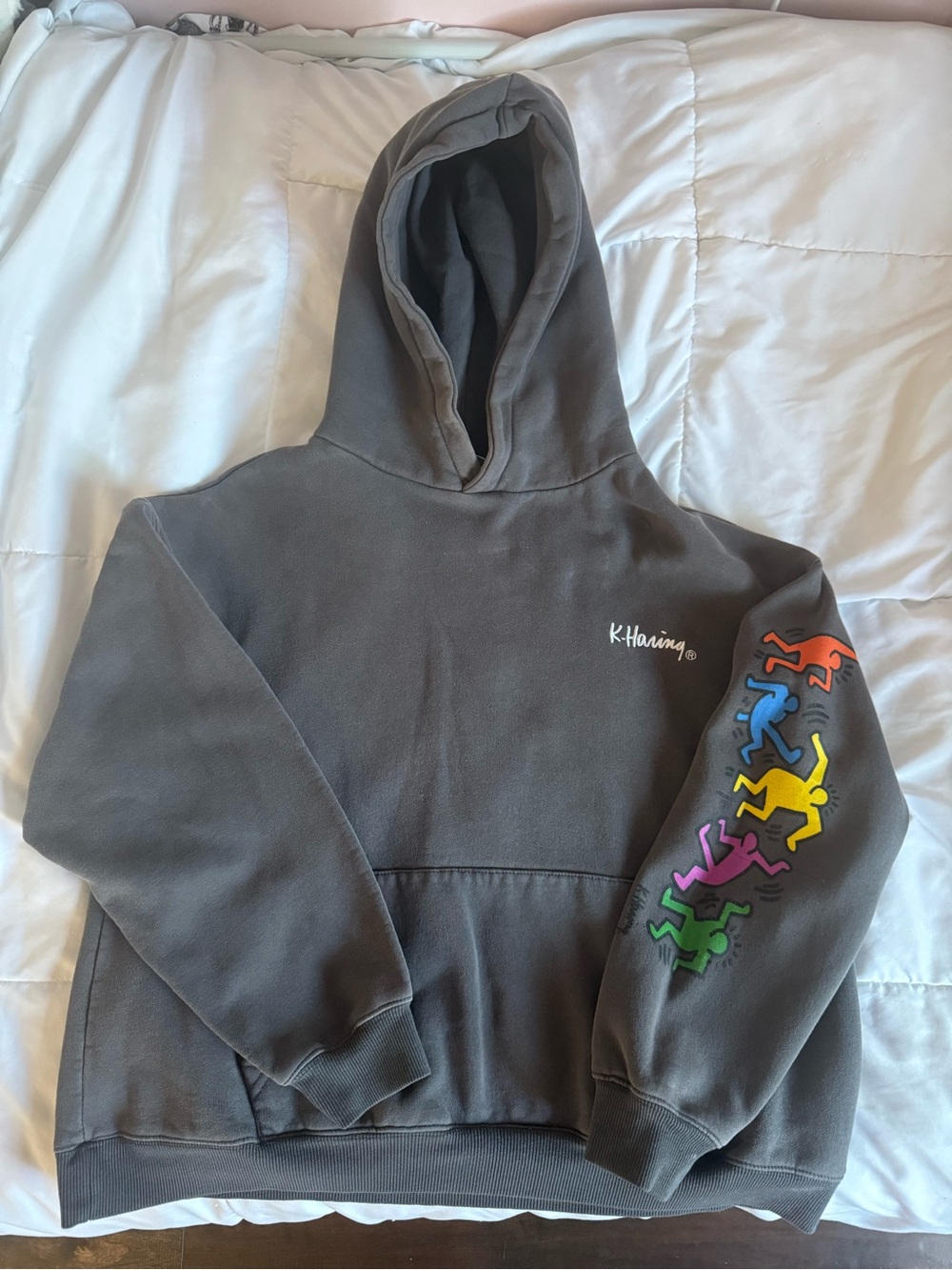 K. Haring Kids' Gray Hoodie with Rainbow Graphic